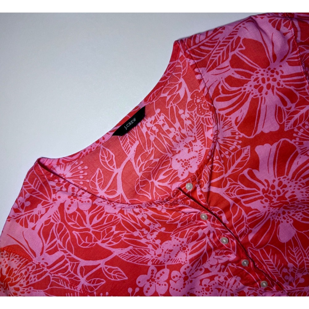 J.Crew Womens Floral Henley Tunic Top Long Sleeve Tropical Coastal Grandma Small